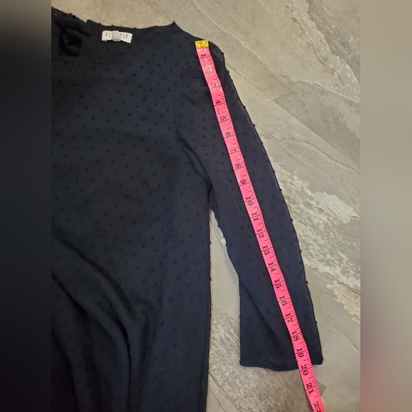 Claudie Pierlot Paris Rififi Dress. Sleeves. Navy Blue. Plumetis Dotted. 6 US. - Picture 6 of 14